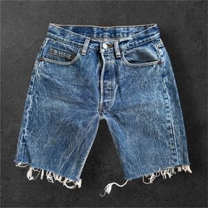 Vintage Levis 501 Size 27 Acid Wash Denim Cut Off Shorts Blue High Waist USA
